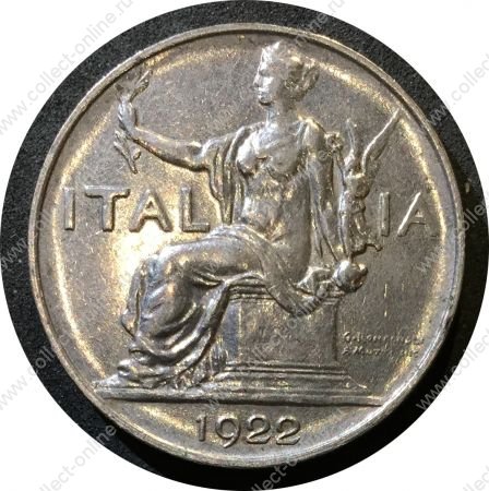 Италия 1922 г. R KM# 622 • 1 лира • "Италия" на троне • регулярный выпуск • AU+ ( кат. - $50 )