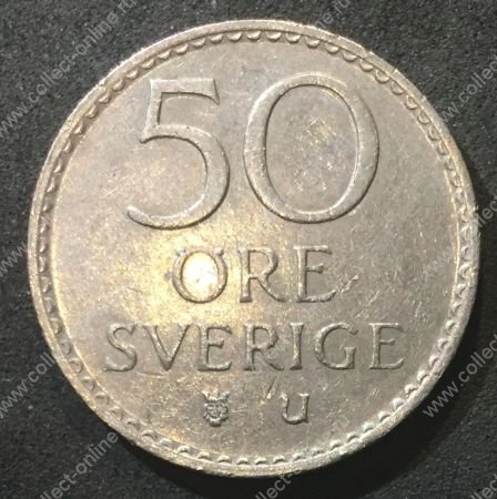 Швеция 1973 г. • KM# 837 • 50 эре • Королевская монограмма • регулярный выпуск • AU