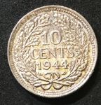 Нидерланды 1944 г. P • KM# 163 • 10 центов • королева Вильгельмина I • серебро • регулярный выпуск • MS BU