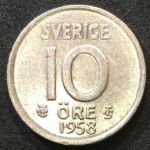 Швеция 1958 г. • KM# 823 • 10 эре • билон • Корона • регулярный выпуск • AU