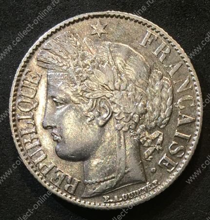 Франция 1888 г. A(Париж) KM# 822.1 • 1 франк • богиня Церера • серебро • регулярный выпуск • AU+