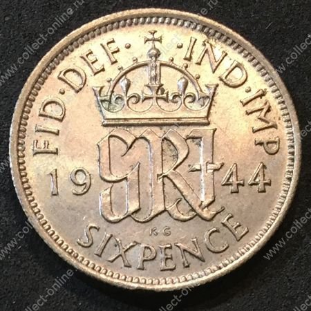 Великобритания 1944 г. • KM# 852 • 6 пенсов • Георг VI • регулярный выпуск • BU