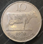 Гернси 1970 г. KM# 24 • 10 нов. пенсов • герб острова • корова • регулярный выпуск • MS BU