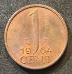 Нидерланды 1964 г. • KM# 180 • 1 цент • королева Юлиана • регулярный выпуск • MS BU ( кат.- $4,00 )