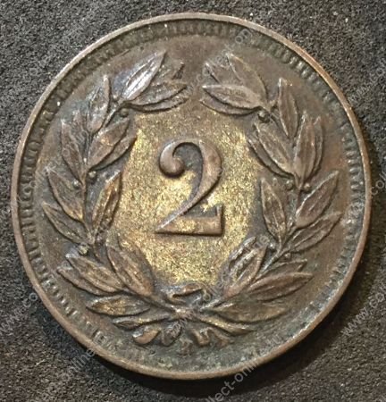 Швейцария 1913 г. B (Берн) • KM# 4.2 • 2 раппена • регулярный выпуск • AU+ ( кат.- $50,00 )