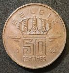 Бельгия 1952 г. • KM# 145 • 50 сантимов • "Belgie"(нем. текст) • регулярный выпуск • MS • красн. бронза