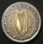 Ирландия 2002 г. KM# 39 • 2 евро • Гэльская арфа(герб страны) • регулярный выпуск • BU-