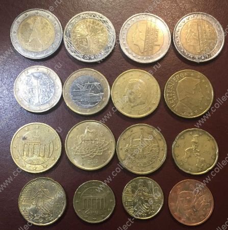 Евро 1999-2012 гг. • 5,10,20,50 центов, 1 и 2 евро • лот 16 монет разных стран ( €13.15 ) • XF - BU-