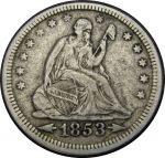 США 1853 г. • KM# 78 • квотер(25 центов) • "Сидящая Свобода" • Американский орел • регулярный выпуск • год - тип • XF