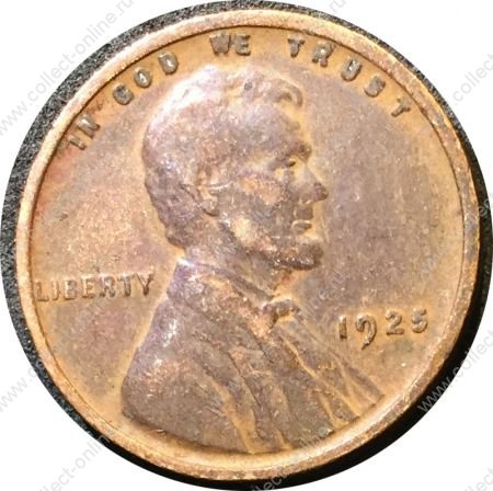 США 1925 г. • KM# 132 • 1 цент • Авраам Линкольн • регулярный выпуск • VF