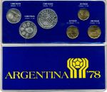 Аргентина 1978 г. • KM# 75-80 • 20 - 3000 песо • Футбол. Чемпионат мира 78 года (серебро 900 - 50 гр.) • памятный выпуск(буклет) • BU- • пруф