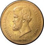 Бразилия 1856 г. • KM# 468 • 20 тыс. рейс • Император Педру II • золото 917 - 17.93 гр. • XF-AU