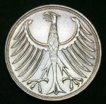 Германия • ФРГ 1951 г. • D (Мюнхен) • KM# 112.1 • 5 марок • серебро • первый год чеканки типа • регулярный выпуск • BU- ( кат.- $60,00 )