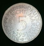 Германия • ФРГ 1951 г. • D (Мюнхен) • KM# 112.1 • 5 марок • серебро • первый год чеканки типа • регулярный выпуск • XF-AU ( кат.- $20,00 )