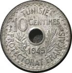 Тунис 1945 г. • KM# 271 • 10 сантимов • редкая! • регулярный выпуск • UNC ( кат.- $ 150,00 )
