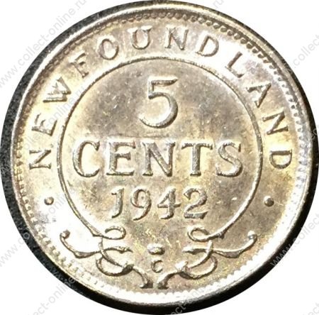 Ньюфаундленд 1942 г. C • KM# 19 • 5 центов • Георг V • серебро • регулярный выпуск • MS BU