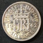 Великобритания 1942 г. KM# 852 • 6 пенсов • Георг VI • регулярный выпуск • BU-*