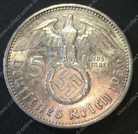 Германия 3-й рейх 1936 г. A (Берлин) KM# 94 • 5 рейхсмарок • (серебро) • символ Рейха • Гинденбург • регулярный выпуск • MS BU люкс!