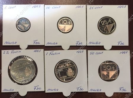 Аруба 1993 г. KM# 1-6 • 5 центов - 2 1/2 флорина • 6 монет • годовой набор • MS BU люкс! • пруф-лайк