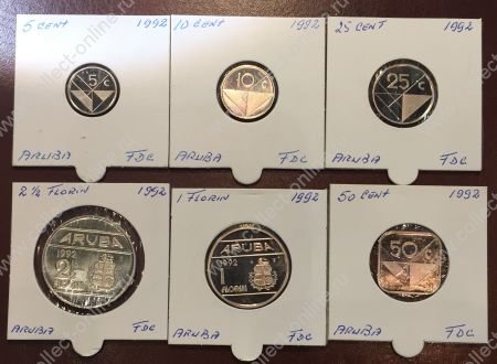 Аруба 1992 г. KM# 1-6 • 5 центов - 2 1/2 флорина • 6 монет • годовой набор • MS BU люкс! • пруф-лайк