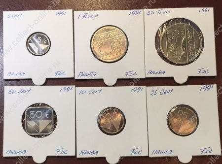 Аруба 1991 г. KM# 1-6 • 5 центов - 2 1/2 флорина • 6 монет • годовой набор • MS BU люкс! • пруф-лайк