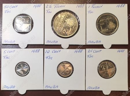 Аруба 1988 г. KM# 1-6 • 5 центов - 2 1/2 флорина • 6 монет • годовой набор • MS BU люкс! • пруф-лайк