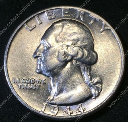 США 1944 г. KM# 164 • квотер (25 центов) • (серебро) • Джордж Вашингтон • регулярный выпуск • BU-