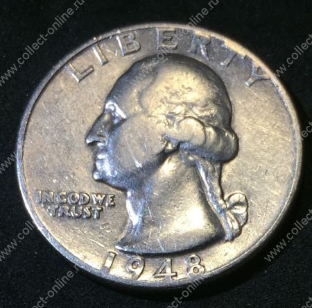 США 1948 г. KM# 164 • квотер (25 центов) • (серебро) • Джордж Вашингтон • регулярный выпуск • XF