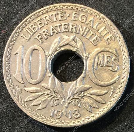 Франция 1918 г. • KM# 866a • 10 сантимов • регулярный выпуск • MS BU