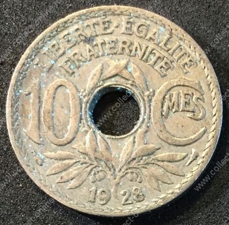 Франция 1928г. • KM# 866a • 10 сантимов • регулярный выпуск • XF (кат.-$8.00)
