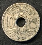 Франция 1928г. KM# 866a • 10 сантимов • XF+ (кат.-$8.00)