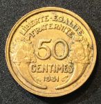 Франция 1931г. KM# 894.1 • 50 сантимов (первый год чеканки типа) • +/- XF