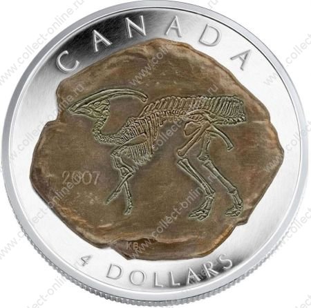 Канада 2007 г. • KM# 728 • 4 доллара • динозавры • Паразауролоф • памятный выпуск • MS BU пруф