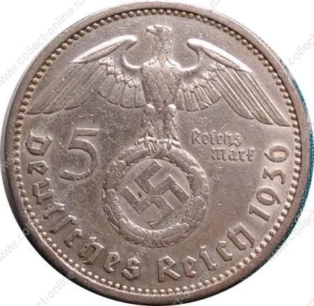 Германия 3-й рейх 1936 г. A (Берлин) • KM# 94 • 5 рейхсмарок • (серебро) • символ Рейха • Гинденбург • регулярный выпуск • XF