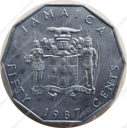 Ямайка 1987 г. • KM# 65 • 50 центов • Маркус Гарви • герб • регулярный выпуск • BU