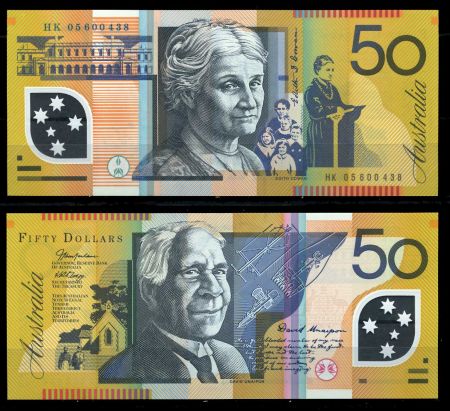 Австралия 20050 г. • P# 60с • 50 долларов • Дэвид Юнайпон • Эдит Коуэн • регулярный выпуск • UNC пресс