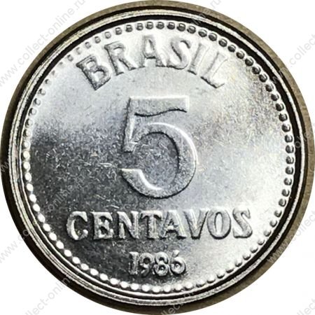 Бразилия 1986 г. • KM# 601 • 5 сентаво • государственный герб • регулярный выпуск • MS BU