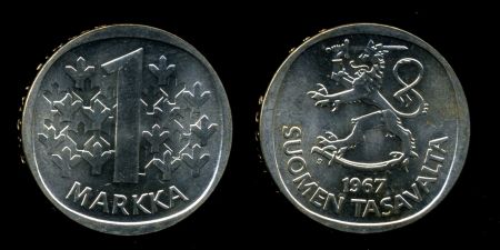Финляндия 1964 г. S • KM# 49 • 1 марка • финский лев • серебро • регулярный выпуск(первый год) • MS BU