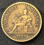 Франция 1921 г. • KM# 876 • 1 франк • "Коммерция" • регулярный выпуск • F-VF