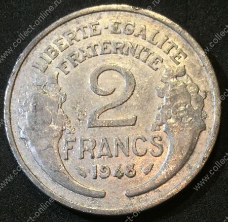 Франция 1941-1959 гг. • KM# 886a.1 • 2 франка • Марианна • регулярный выпуск • +/- VF