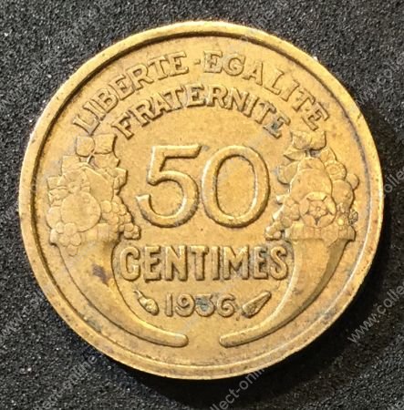 Франция 1936г. KM# 894.1 • 50 сантимов • +/- XF