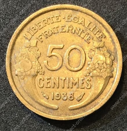 Франция 1938г. KM# 894.1 • 50 сантимов • +/- XF