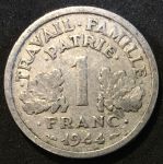 Франция 1944 г. • KM# 902.1 • 1 франк • лабрис(двусторонний топор) • (правительство Виши) • VF-XF