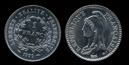 Франция 1992 г. • KM# 1004.1 • 1 франк • 200-летие Республики • памятный выпуск • MS BU