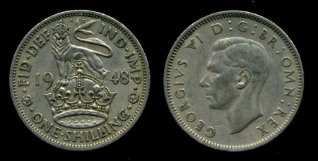 Великобритания 1948 г. • KM# 863 • 1 шиллинг • герб Англии • регулярный выпуск • +/- XF
