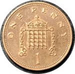 Великобритания 1985-1991 г. • KM# 935 • 1 пенни • Елизавета II • регулярный выпуск • XF+ - BU-