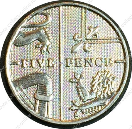 Великобритания 2008-2010 гг. • KM# 1109 • 5 пенсов • Елизавета II • фрагмент королевского герба • регулярный выпуск • +/- BU