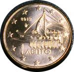 Греция 2012 г. • KM# 181 • 1 евроцент • античная трирема • регулярный выпуск • MS BU люкс!