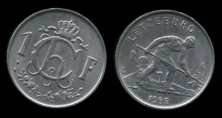 Люксембург 1952 г. • KM# 46.2 • 1 франк • металлург • регулярный выпуск • MS BU