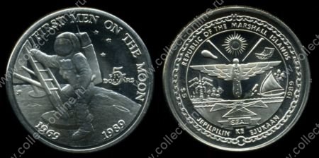 Маршалловы острова 1989 г. • KM# 13 • 5 долларов • 20-летие высадки человека на Луну • MS BU люкс!